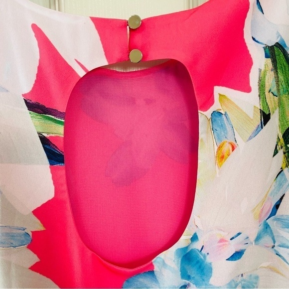 CeCe New Size 2 Jordyn Dress Bright Pink Sleeveless Open Back Floral A Line - Picture 8 of 14